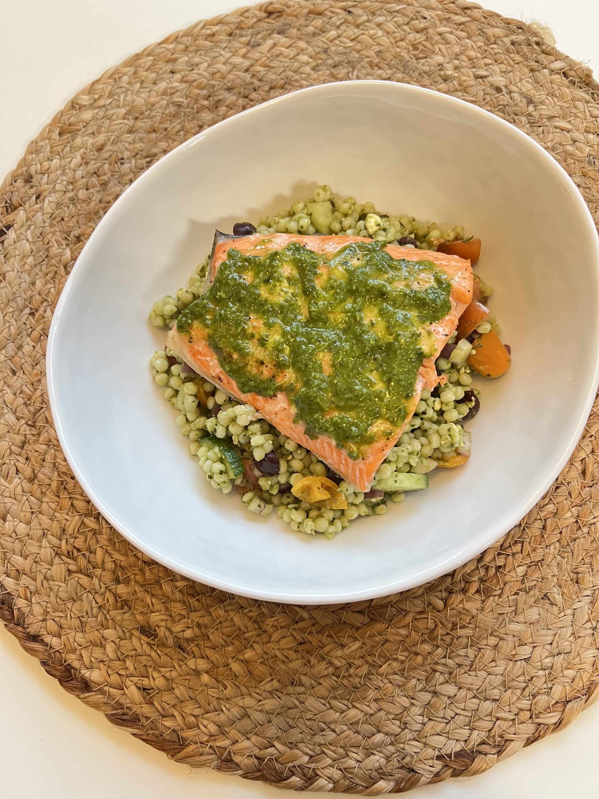 Pesto Salmon with Mediterranean Couscous Unseen & Eternal